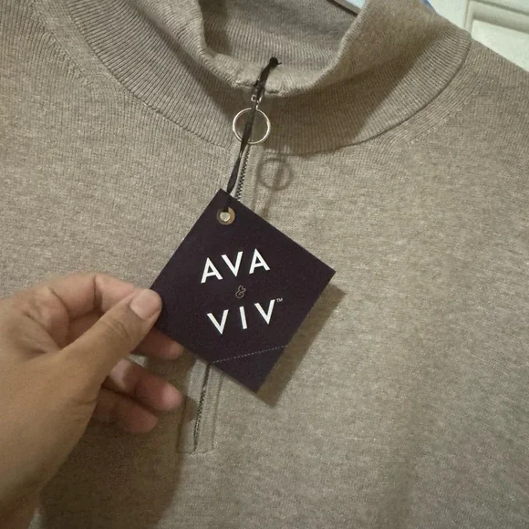 Ava & Viv women’s quarter zip long sleeve mini sweater dress taupe XXL